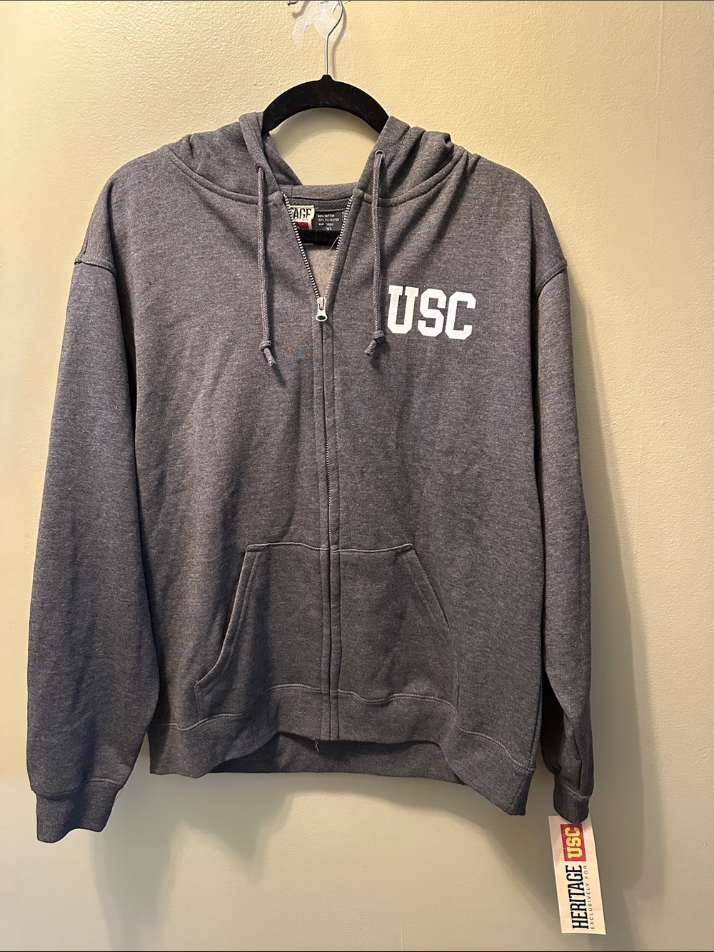 Heritage Gray Zip-Up Hoodie with White USC Lettering
